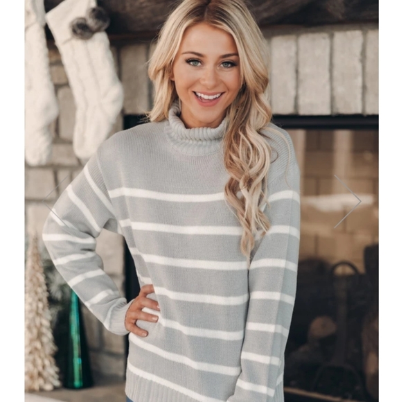 Pink Lily Sweaters - Turn Back Time Striped Grey Sweater